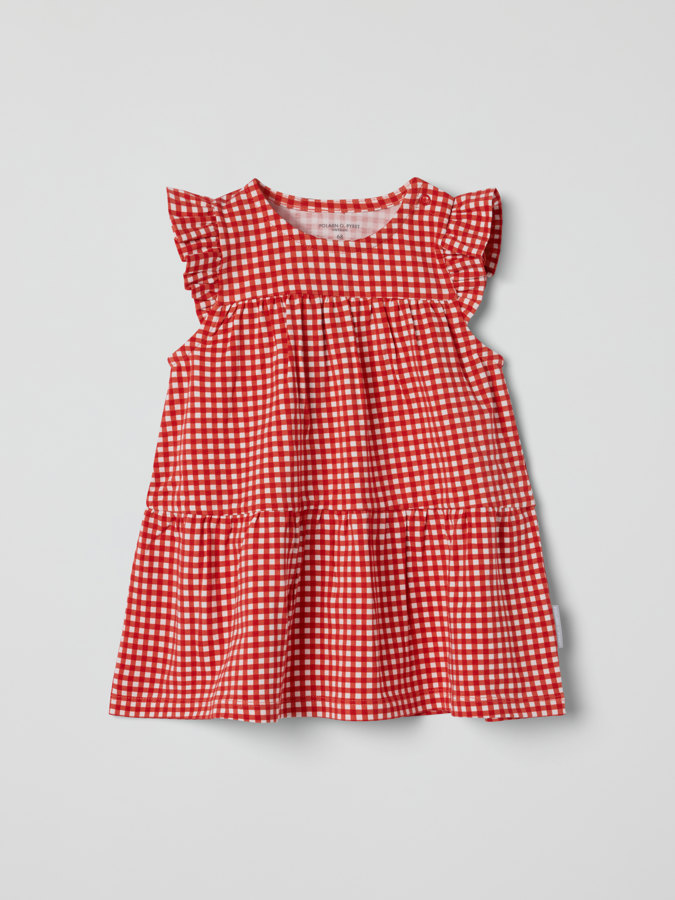 Ruudullinen mekko röyhelöhihoilla