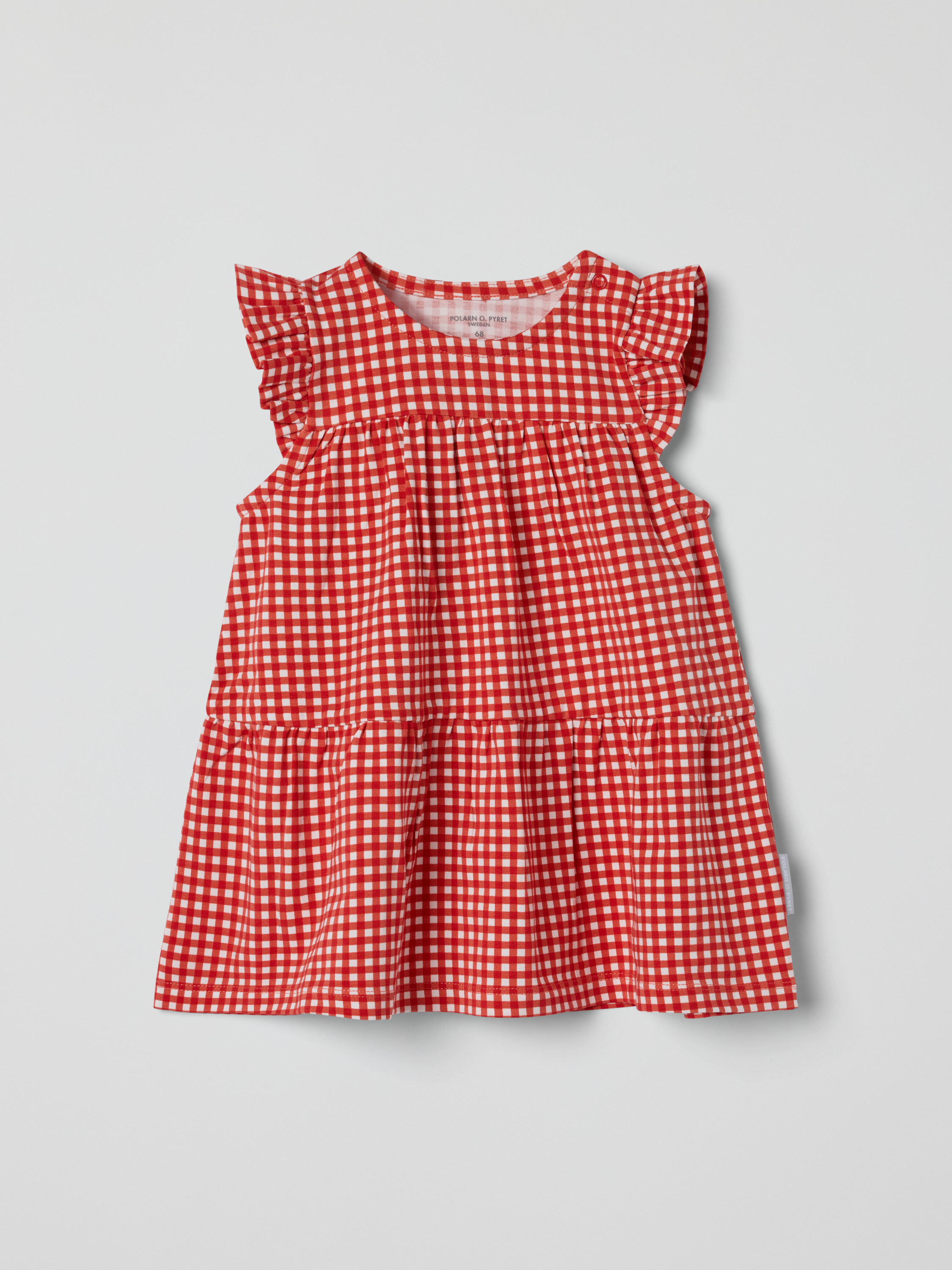 Ruudullinen mekko röyhelöhihoilla
