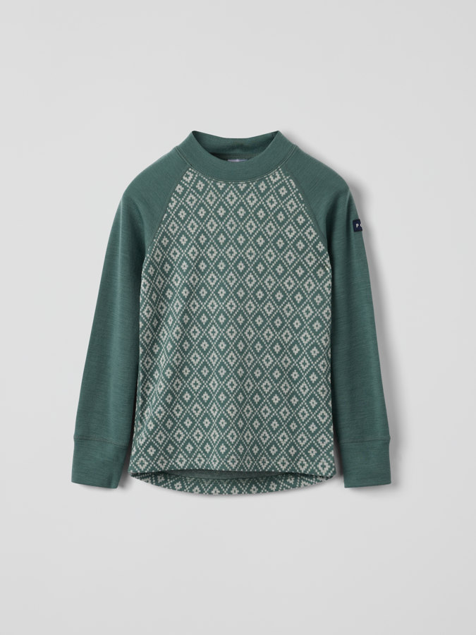 Pitkähihainen kerrastopaita merinovillaa jacquard-kuviolla