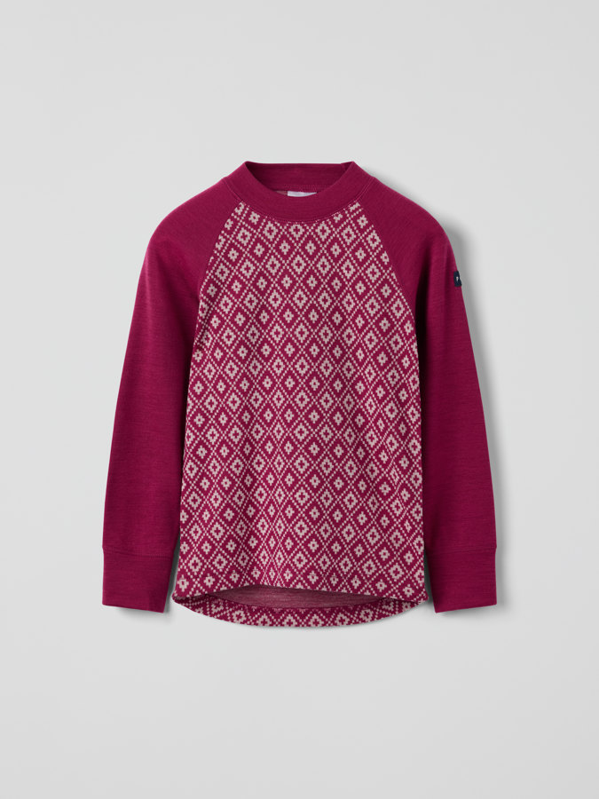 Pitkähihainen kerrastopaita merinovillaa jacquard-kuviolla Pitkähihainen kerrastopaita merinovillaa jacquard-kuviolla