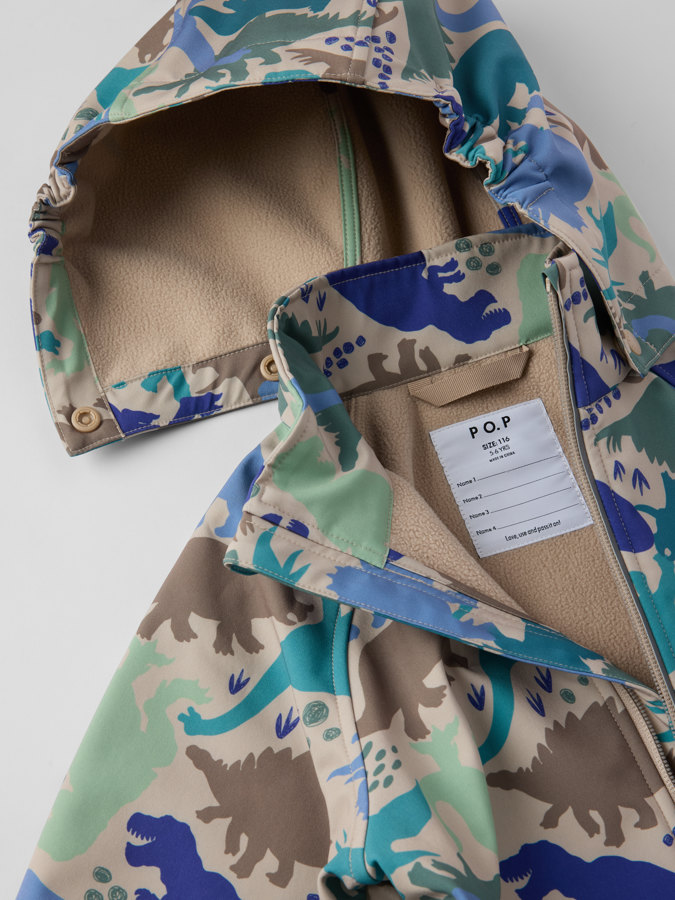 Tuulenpitävä softshell-takki dinosauruksilla