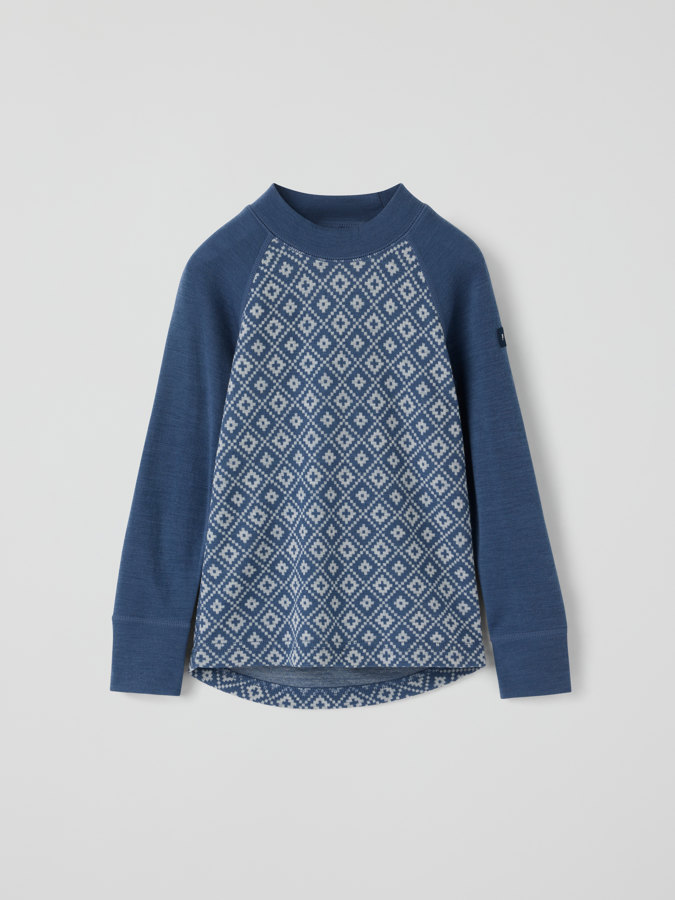 Pitkähihainen paita merinovillaa jacquard Pitkähihainen paita merinovillaa jacquard