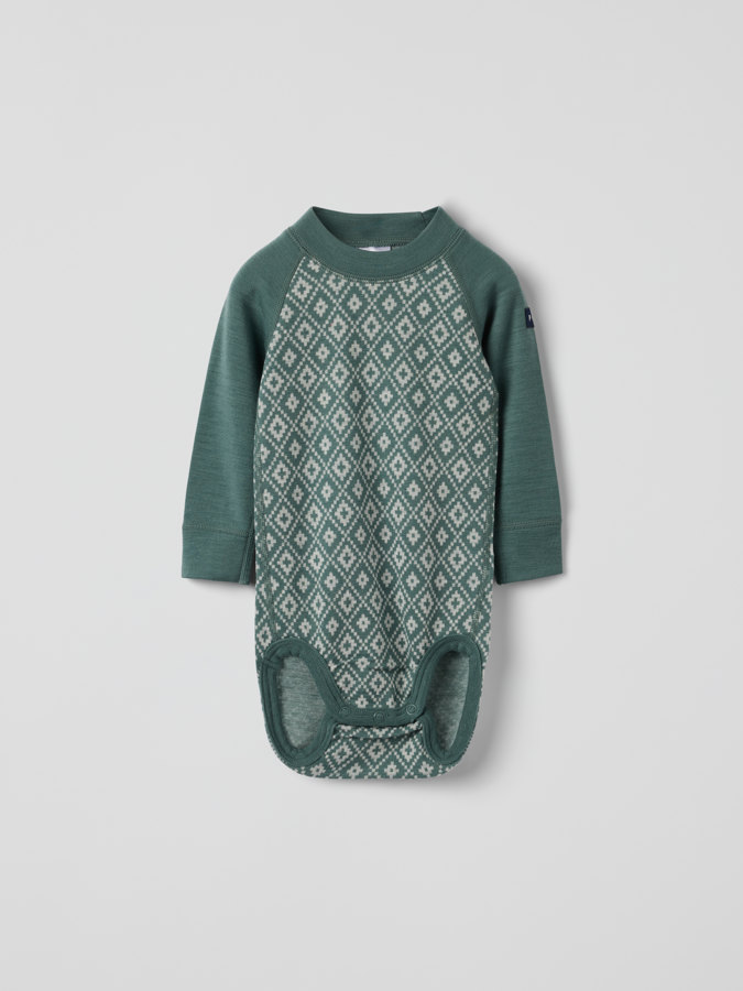 Pitkähihainen body merinovillaa jacquard-kuviolla Pitkähihainen body merinovillaa jacquard-kuviolla