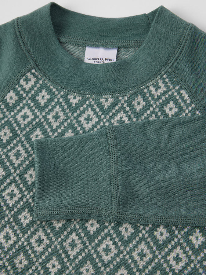 Pitkähihainen kerrastopaita merinovillaa jacquard-kuviolla Pitkähihainen kerrastopaita merinovillaa jacquard-kuviolla