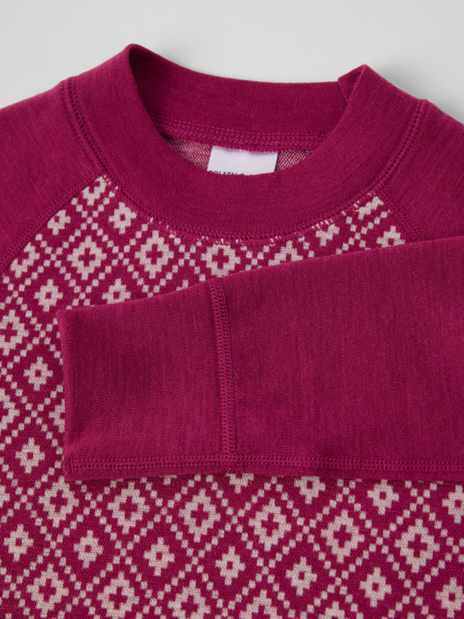 Pitkähihainen kerrastopaita merinovillaa jacquard-kuviolla Pitkähihainen kerrastopaita merinovillaa jacquard-kuviolla